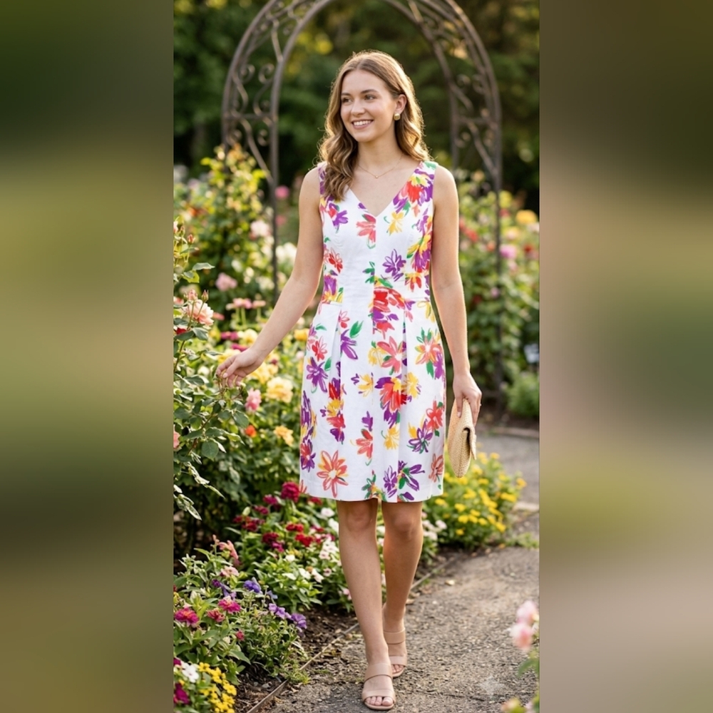 Chaps White Multicolor Floral Midi Dress